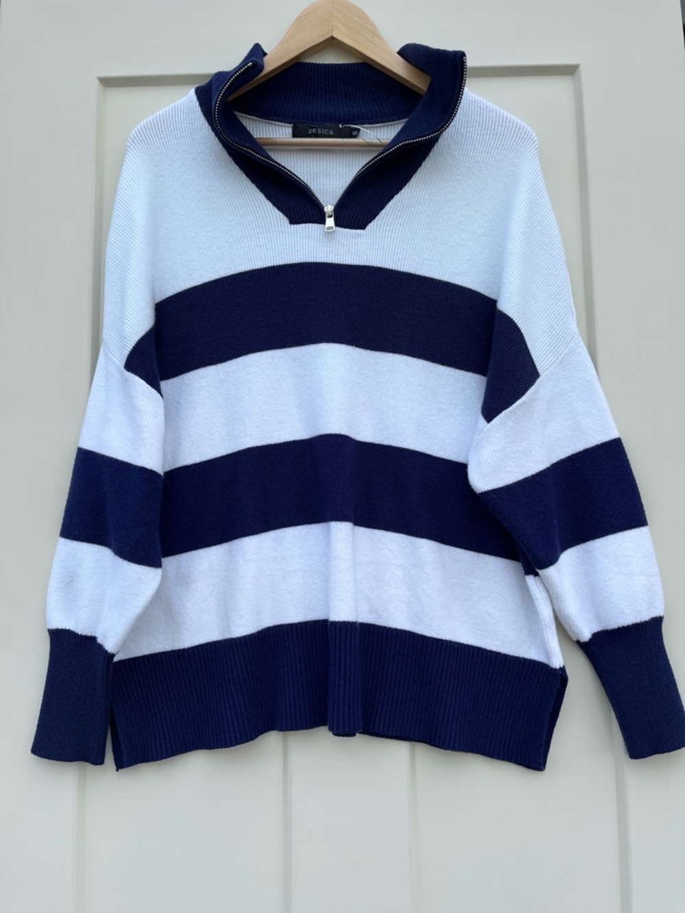 Striped Quarter-Zip Sweater in Navy & White